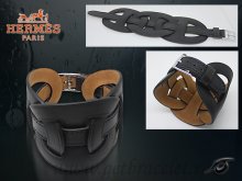 Hermes Fetiche Leather Bracelet Black